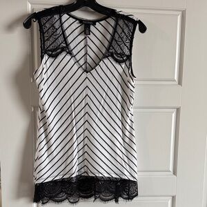 Black and White Striped Lace Trim Tank Top